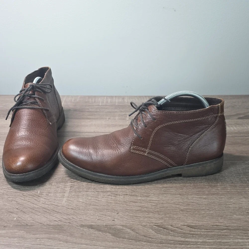 Johnston & Murphy Mens Brown Pebbled Leather Chukka Boots 59-12363 Size 10M
